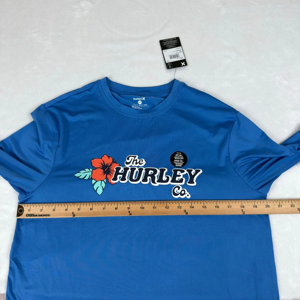 Hurley Mens Floral‎ LS Sunshirt Seaview Blue UPF 50+ Rash Guard Medium New